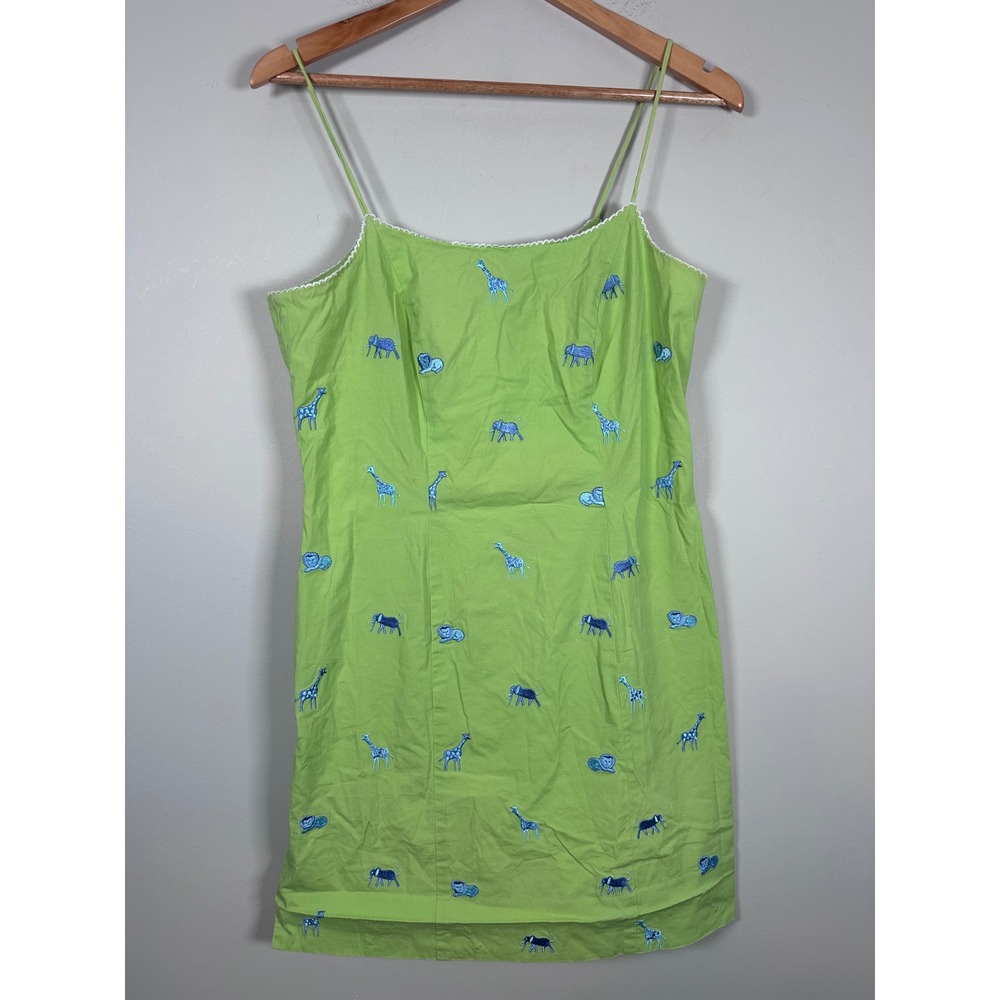 Lilly Pulitzer LP vintage white label Dress Women 4 Green Safari Embroidered